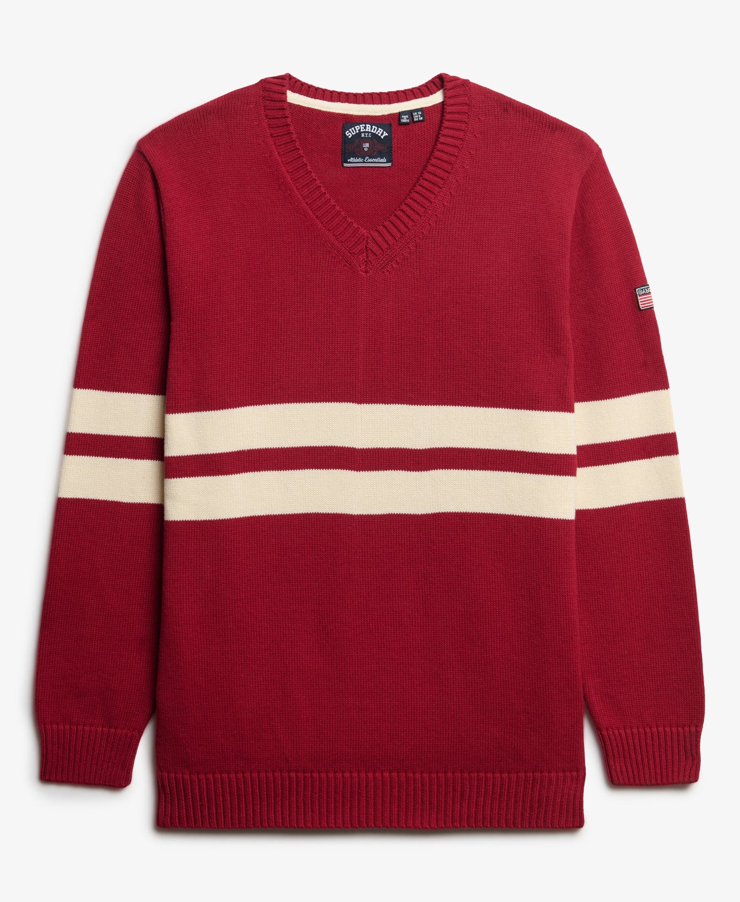 Oversized Striped V Neck | Bordeaux Red