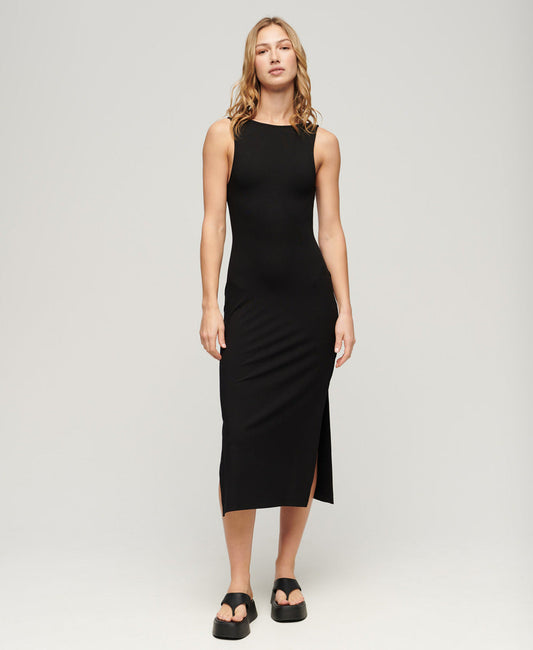 Jersey Twist Back Midi Slim Fit Dress | Black
