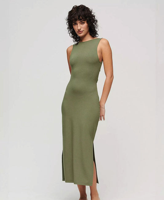 Jersey Twist Back Midi Slim Fit Dress | Beetle Green