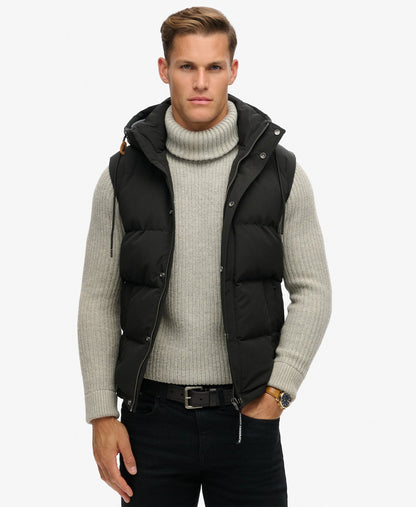 Everest Hooded Puffer Slim Fit Gilet | Jet Black