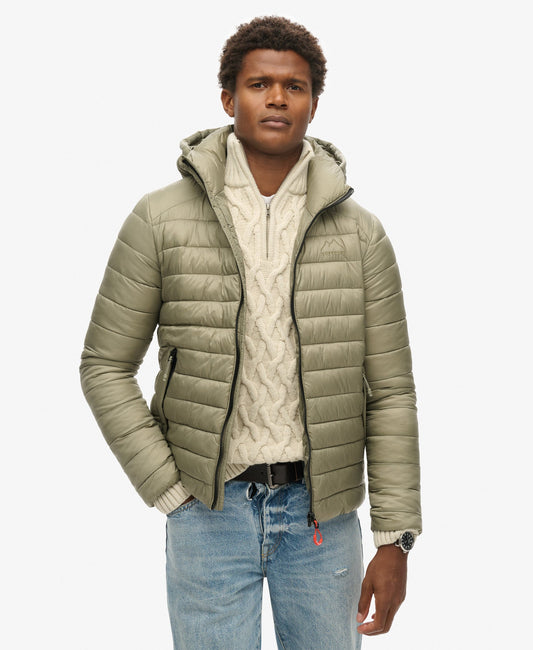 Hooded Fuji Sport Padded Slim Fit Jacket | Light Khaki Green