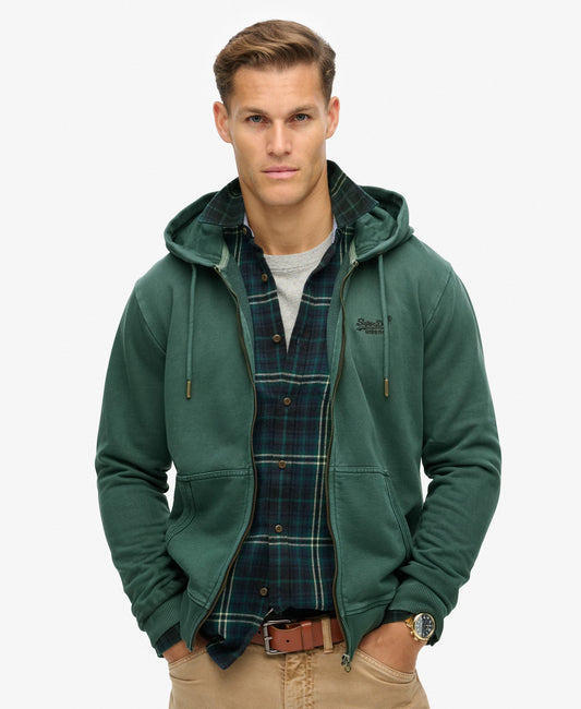 Essential Logo Washed Ziphood | Forest Green