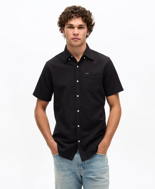 Seersucker Short Sleeve Shirt | Black