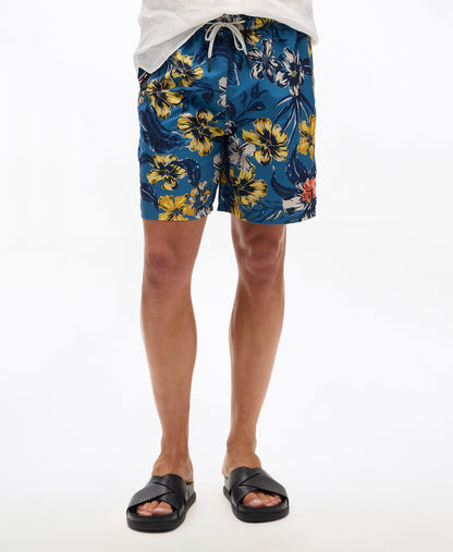 Hawaiian Print 17'' Swim Short | Tropical Blues