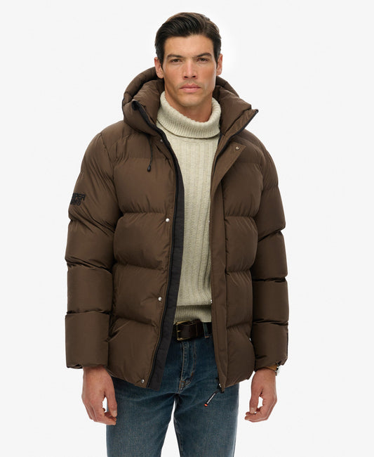 Hooded 5 Baffle Sports Puffer | Slate Brown