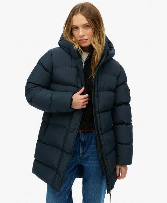 Hooded Sports Puffer Mid Jacket | Blueberry Navy