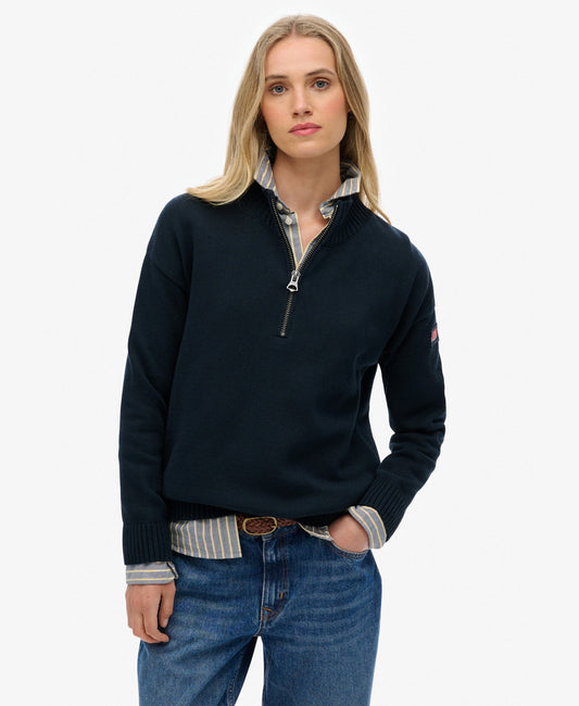 Slouchy Knitted Half Zip | Eclipse Navy