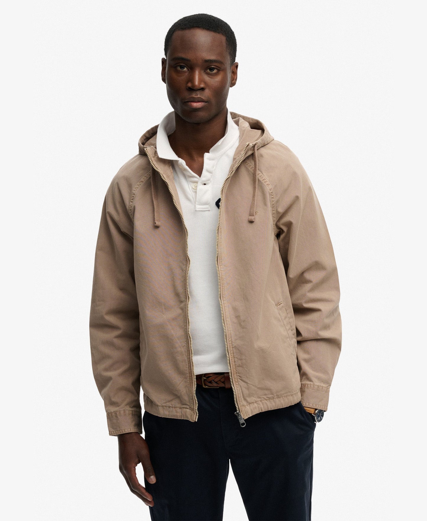 Hooded Washed Twill Jacket | Washed Stone