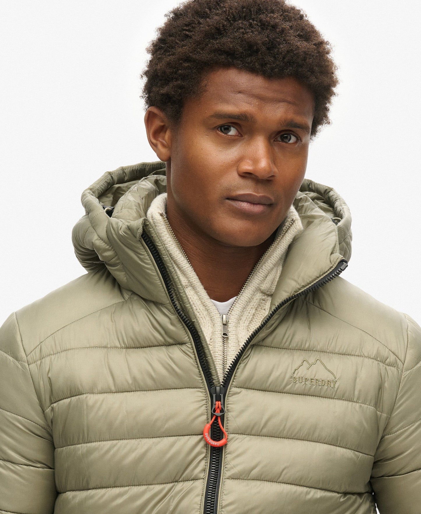 Hooded Fuji Sport Padded Slim Fit Jacket | Light Khaki Green