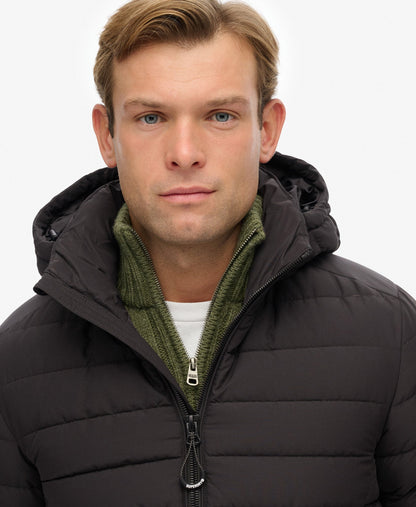 Hooded Fuji Padded Slim Fit Jacket | Black