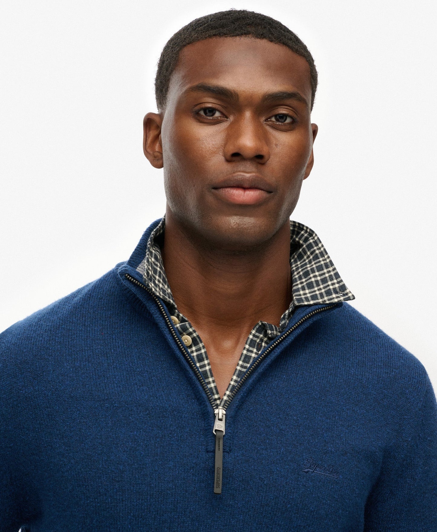 Wool Blend Half Zip Slim Fit Jumper | Dusk Navy Marle