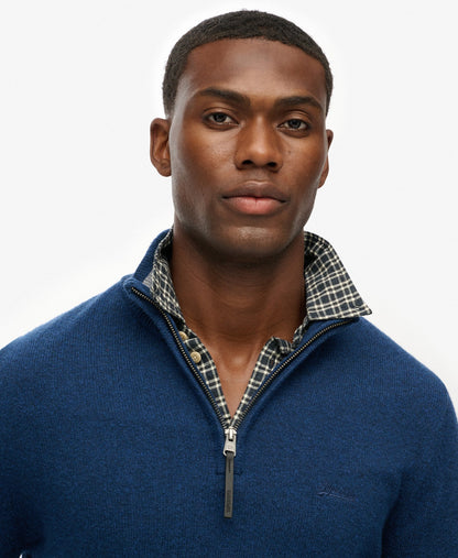 Wool Blend Half Zip Slim Fit Jumper | Dusk Navy Marle