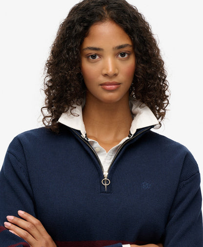 Cotton Half Zip Knit | Richest Navy Port Stripe