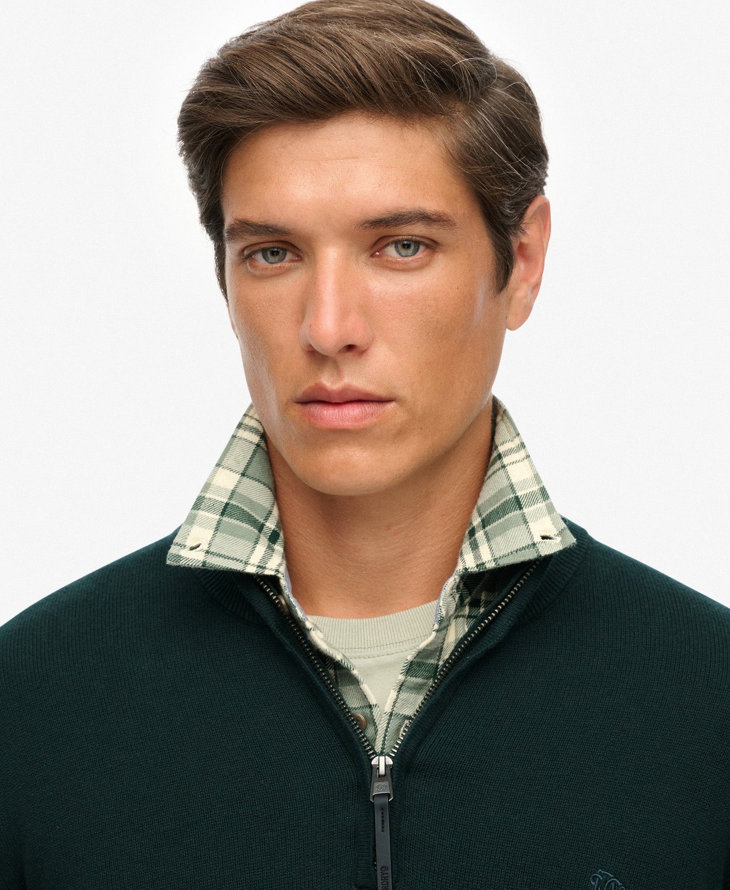 Slim Fit Essentials Cotton Half Zip | Enamel Green Marle