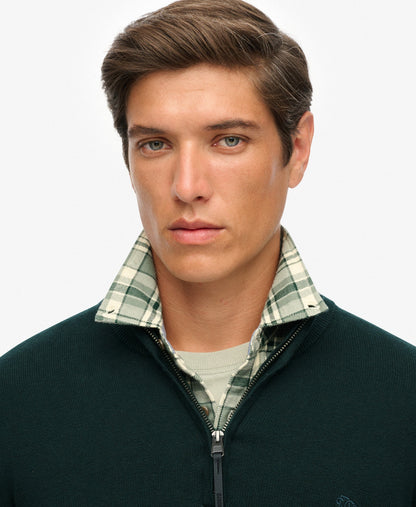 Slim Fit Essentials Cotton Half Zip | Enamel Green Marle