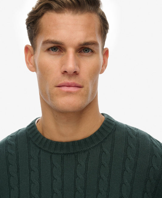 Cotton Stripe Cable Jumper | Eagle Green/Bone White