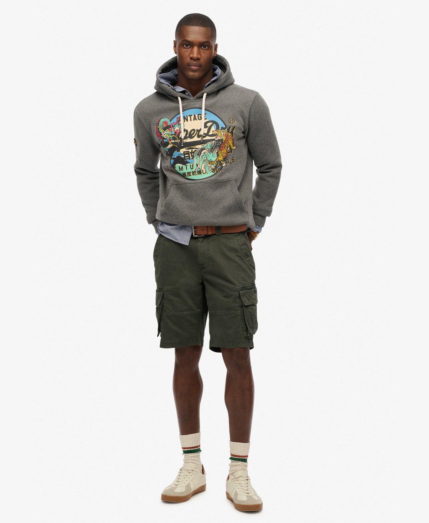 Japanese Vintage Logo Graphic Hoodie | Rich Charcoal Marle