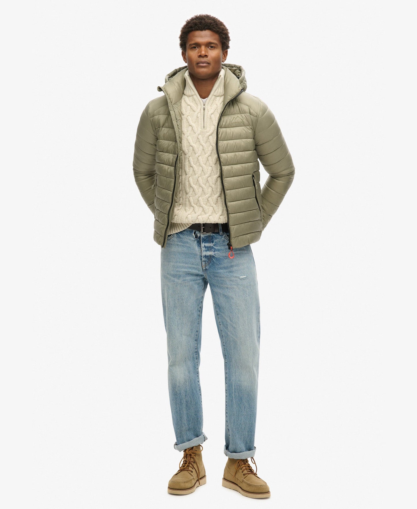 Hooded Fuji Sport Padded Slim Fit Jacket | Light Khaki Green