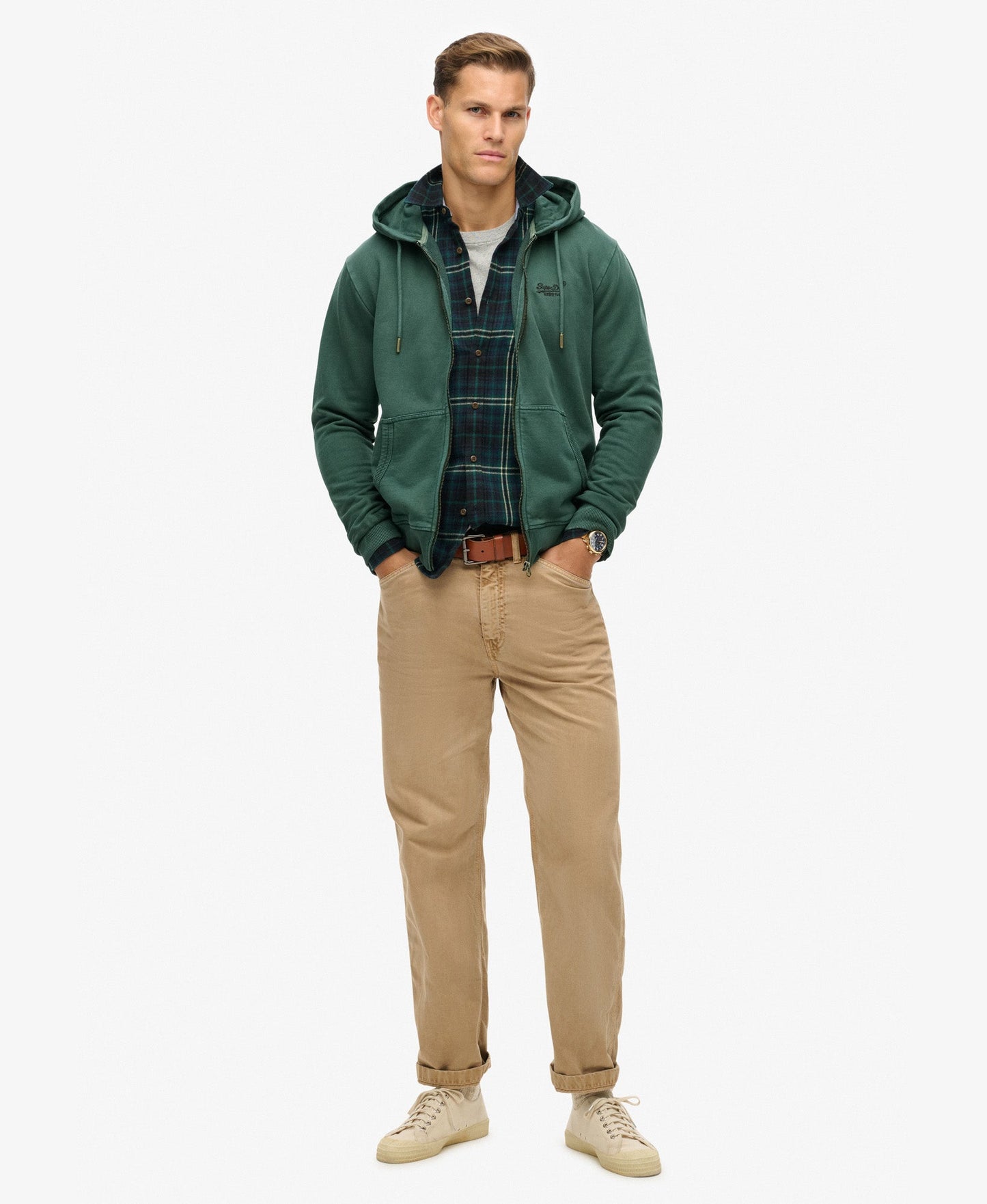 Essential Logo Washed Ziphood | Forest Green