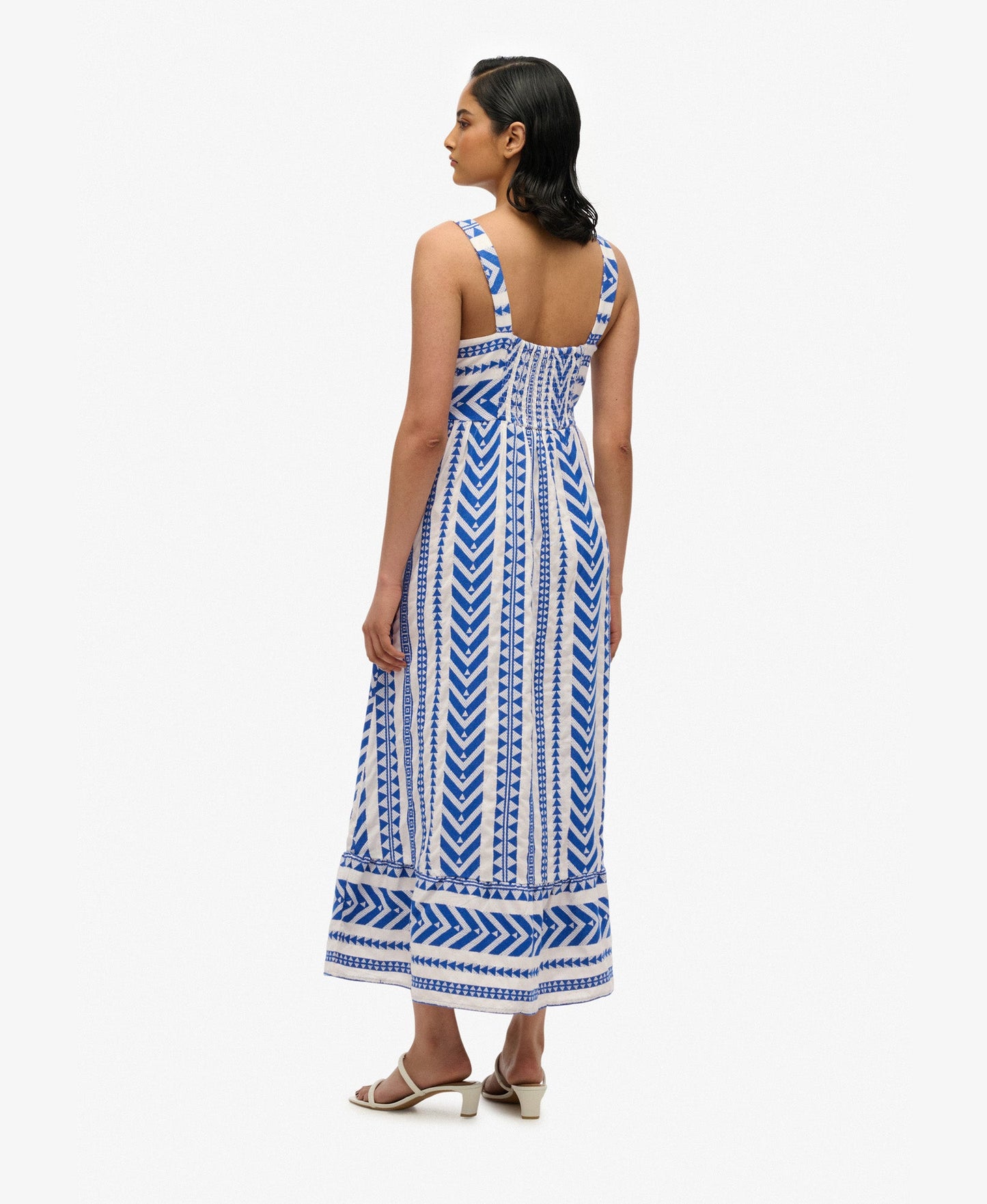 Statement Tiered Maxi Dress | Ecru Blue Emb