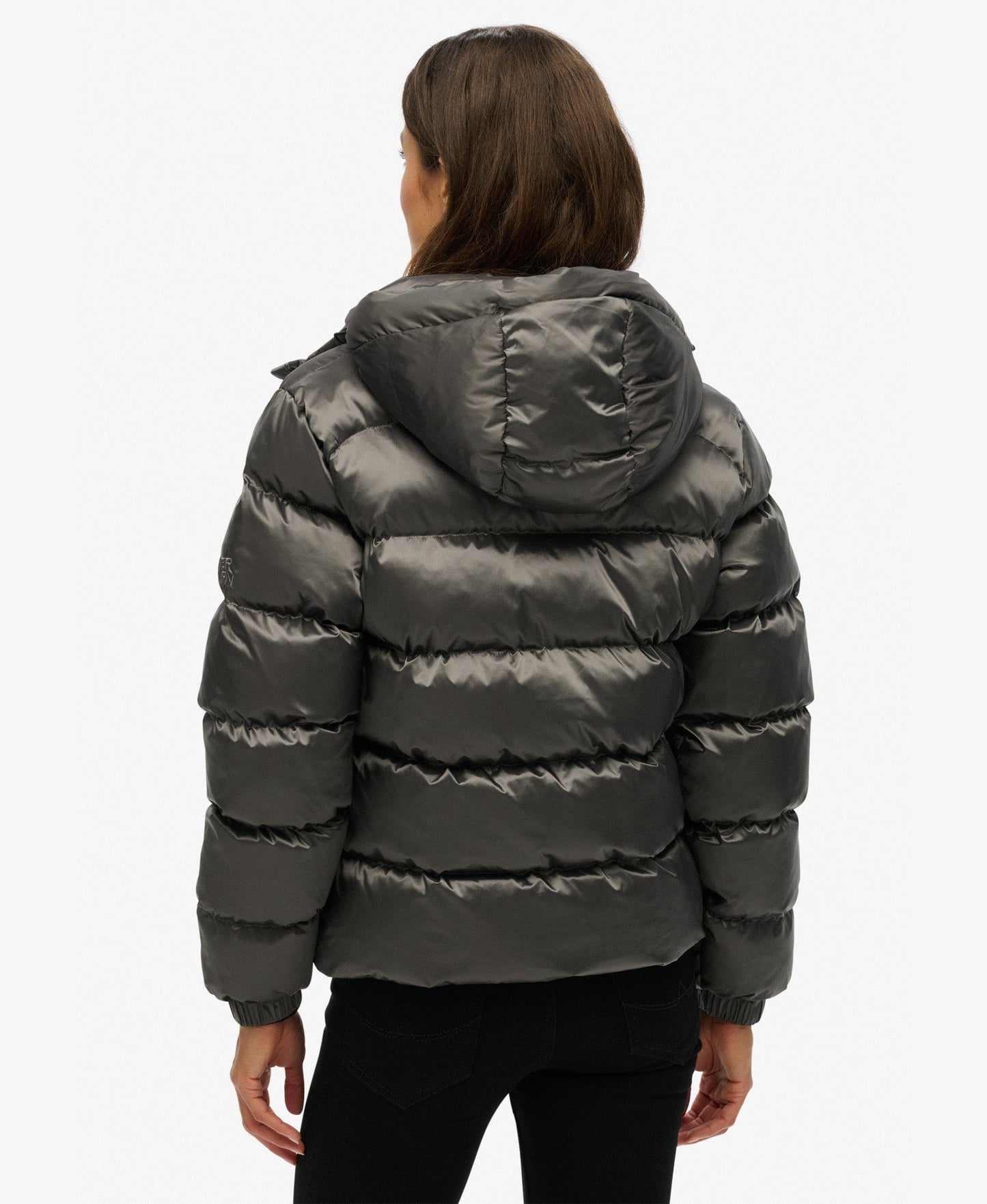 Slim Fit Hooded Luxe Sports Puffer | Black Sheen