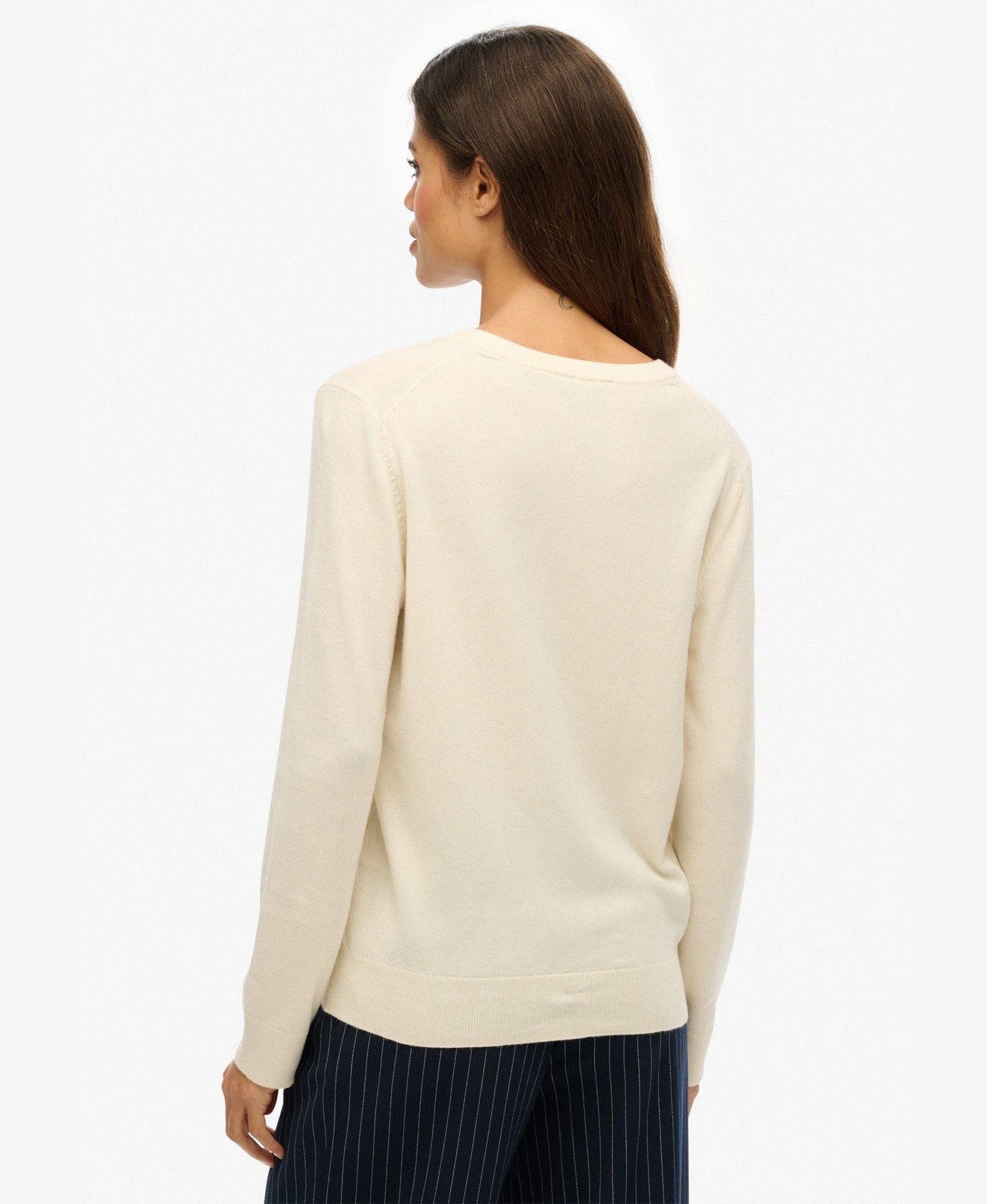 Classic V Neck Slim Fit Jumper | Cream Marle