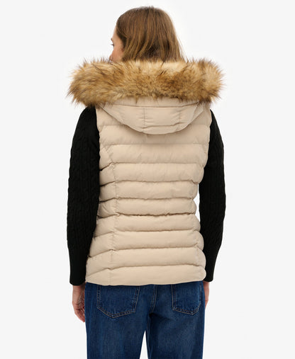 Fuji Faux Fur Hooded Slim Fit Gilet | Chateau Grey