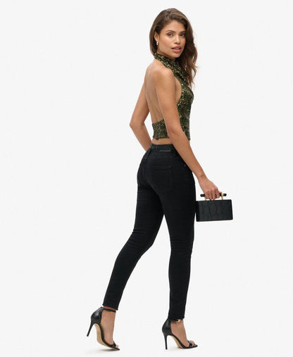 Halter Neck Sequin Slim Fit Top | Green Gold Sequin