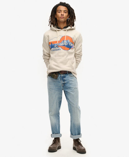 Outdoor Graphic Stripe Hoodie | Oatmeal Grey Marle