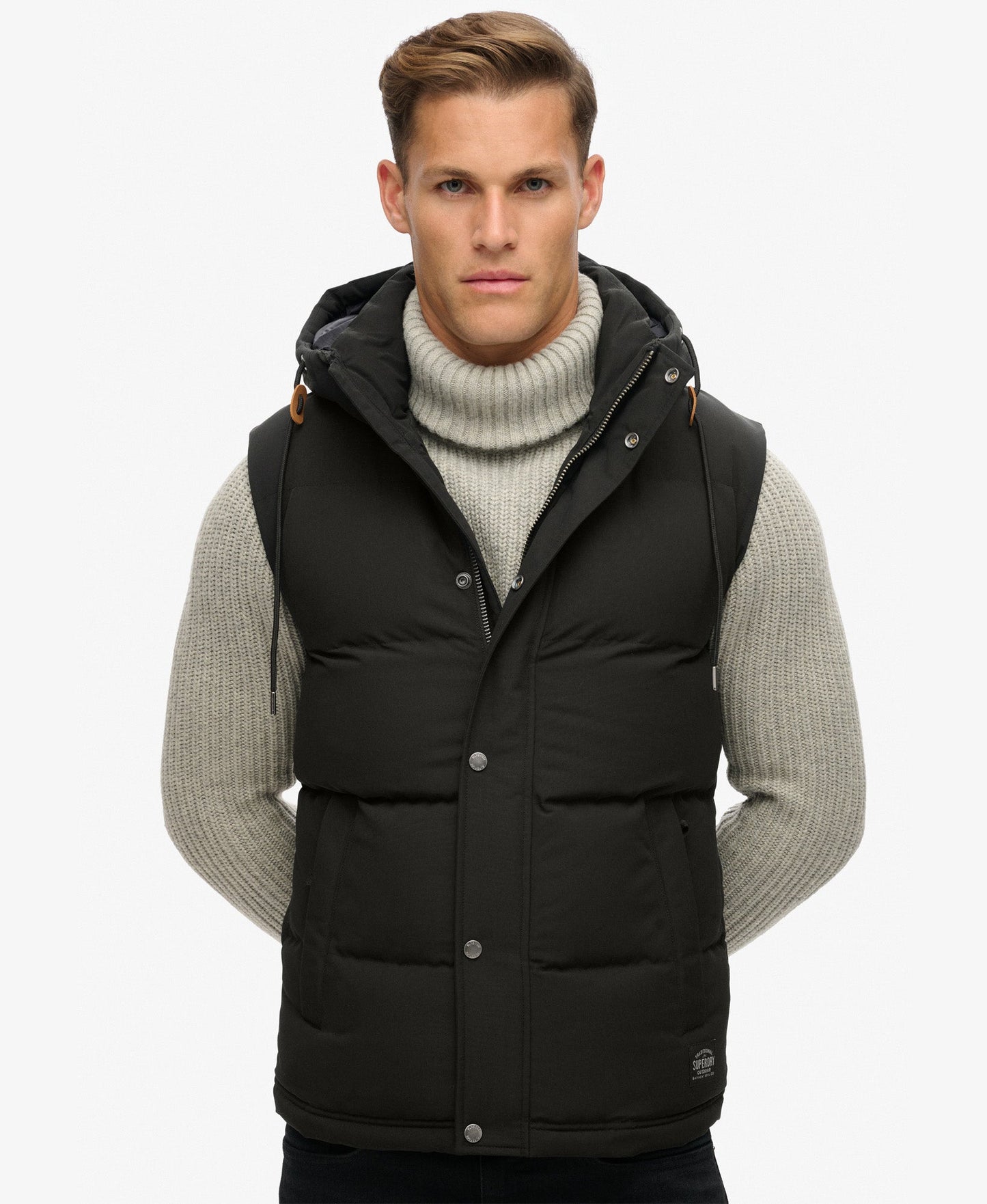Everest Hooded Puffer Slim Fit Gilet | Jet Black