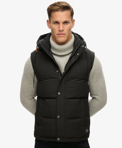 Everest Hooded Puffer Slim Fit Gilet | Jet Black