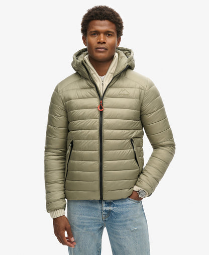 Hooded Fuji Sport Padded Slim Fit Jacket | Light Khaki Green