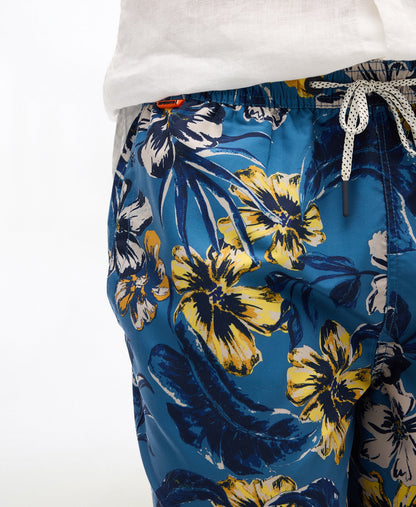 Hawaiian Print 17'' Swim Short | Tropical Blues