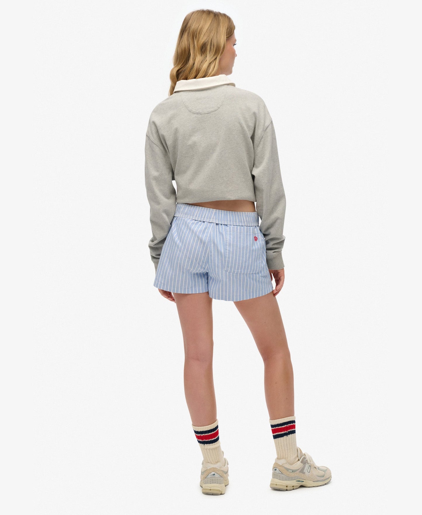 Cotton Stripe Elastic Short | Broker Blue Stripe
