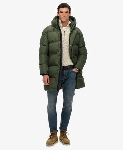 Hooded Sports Puffer Mid Jacket | Dark Moss Green