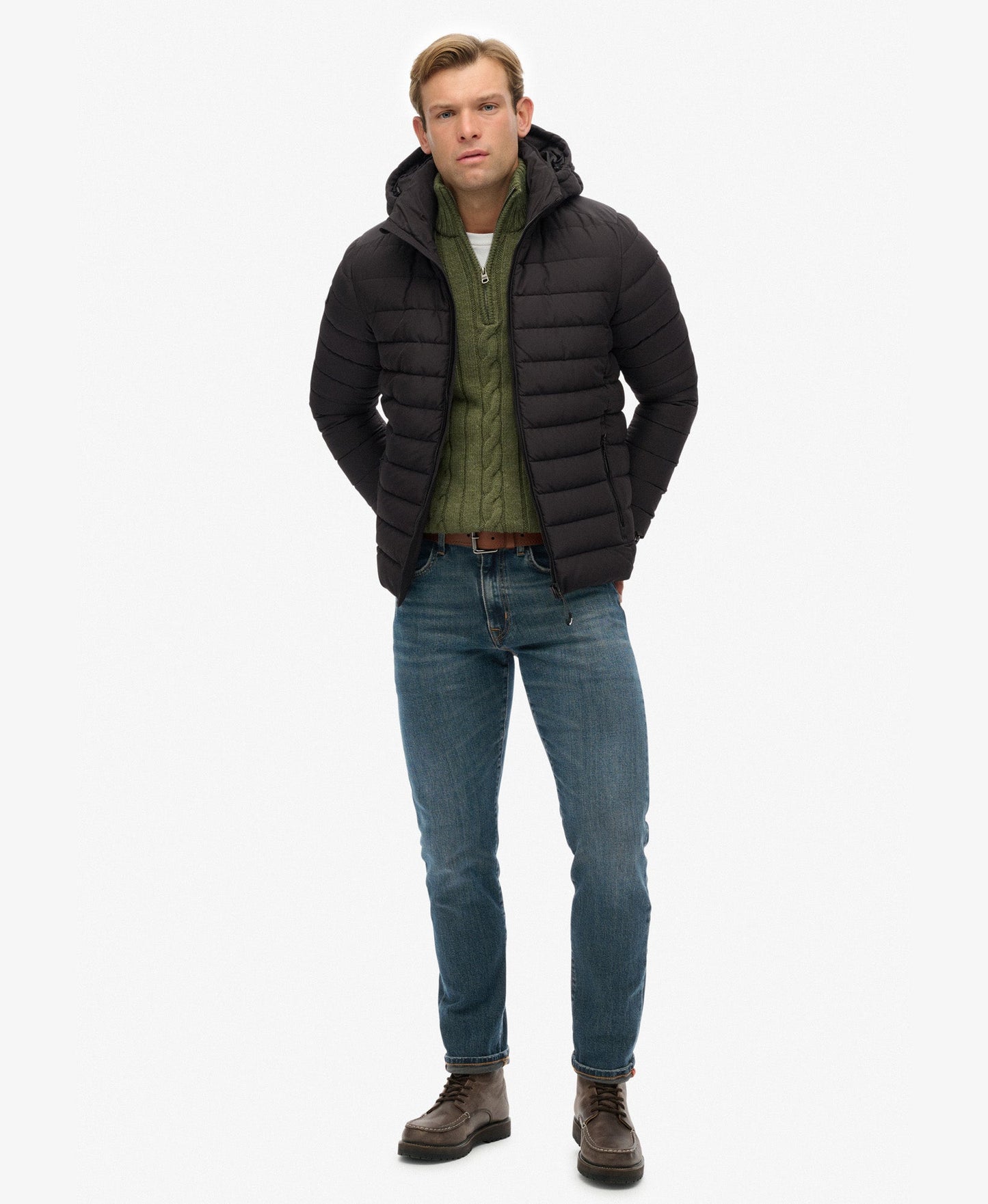 Hooded Fuji Padded Slim Fit Jacket | Black