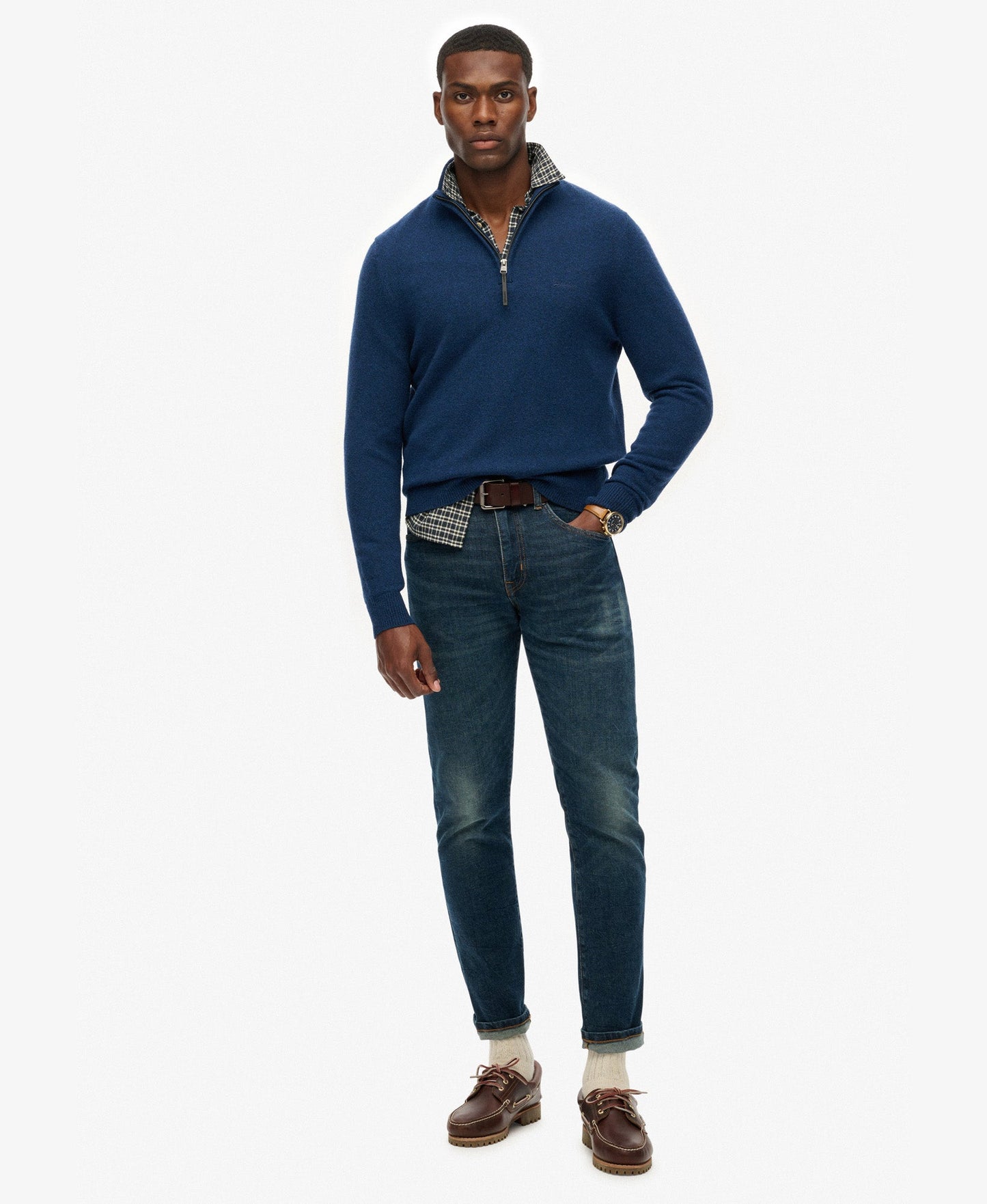 Wool Blend Half Zip Slim Fit Jumper | Dusk Navy Marle