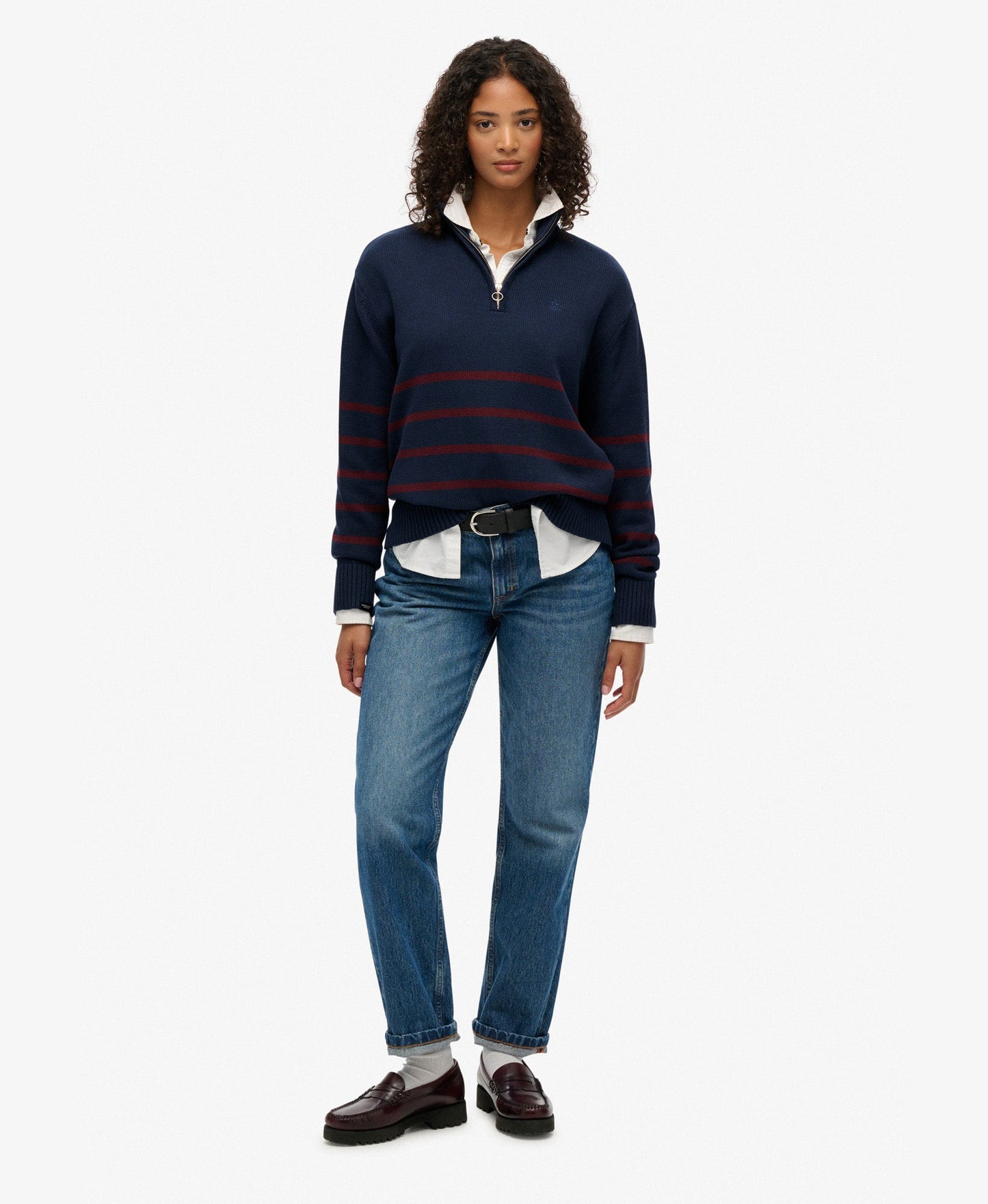Cotton Half Zip Knit | Richest Navy Port Stripe