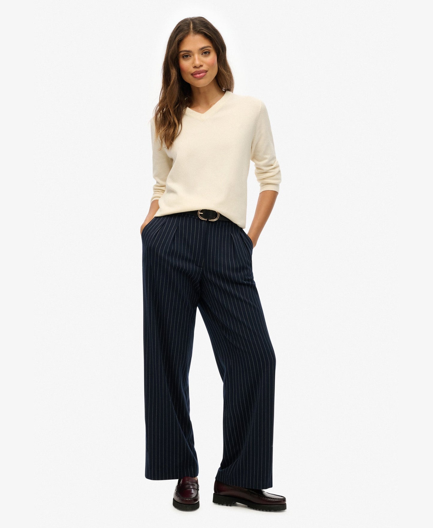 Classic V Neck Slim Fit Jumper | Cream Marle