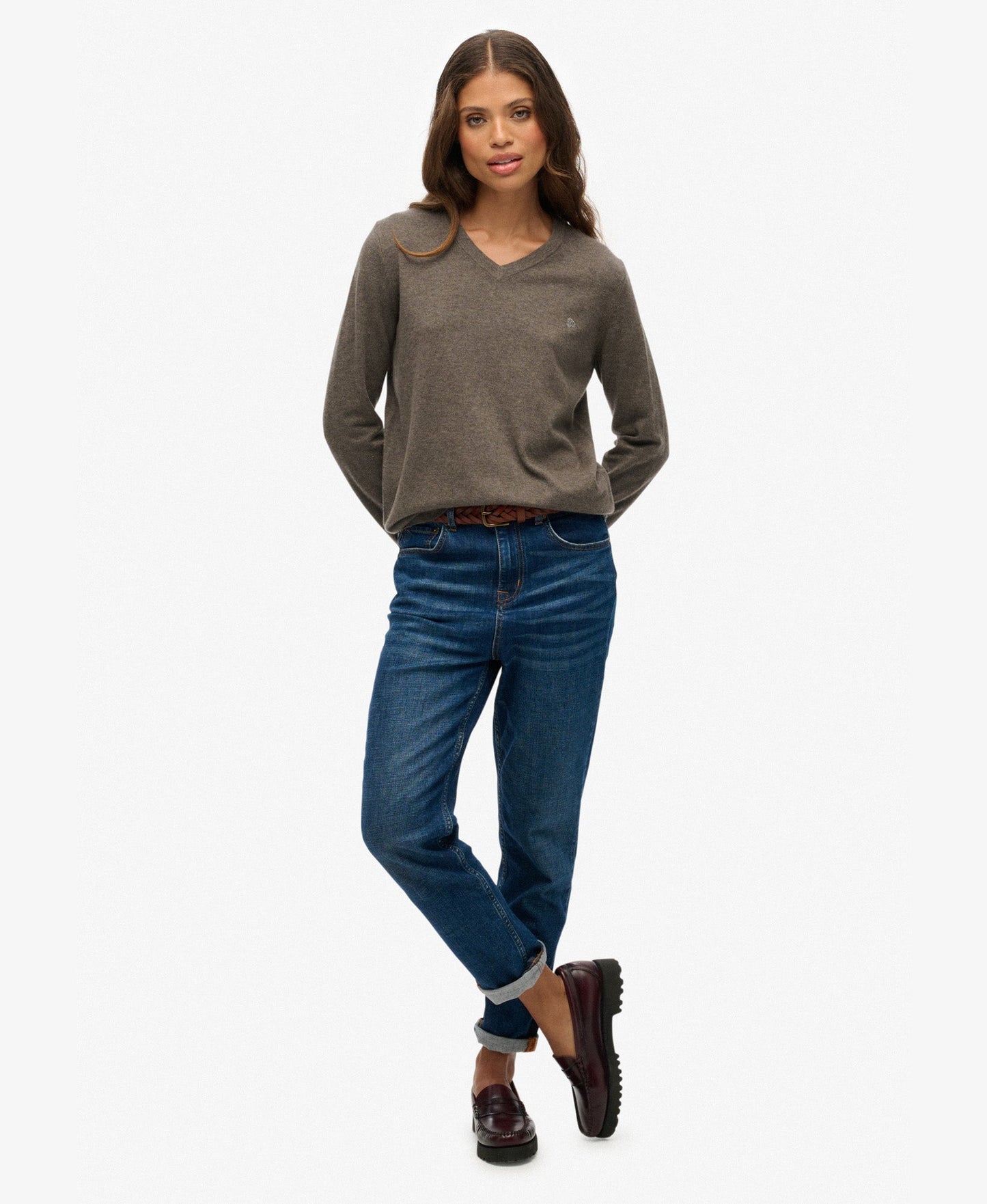 Classic V Neck Slim Fit Jumper | Carbon Brown Marle