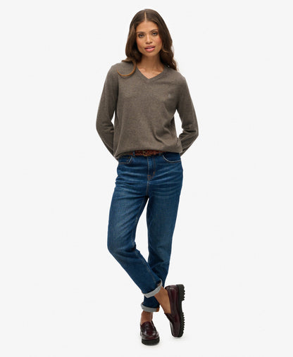 Classic V Neck Slim Fit Jumper | Carbon Brown Marle