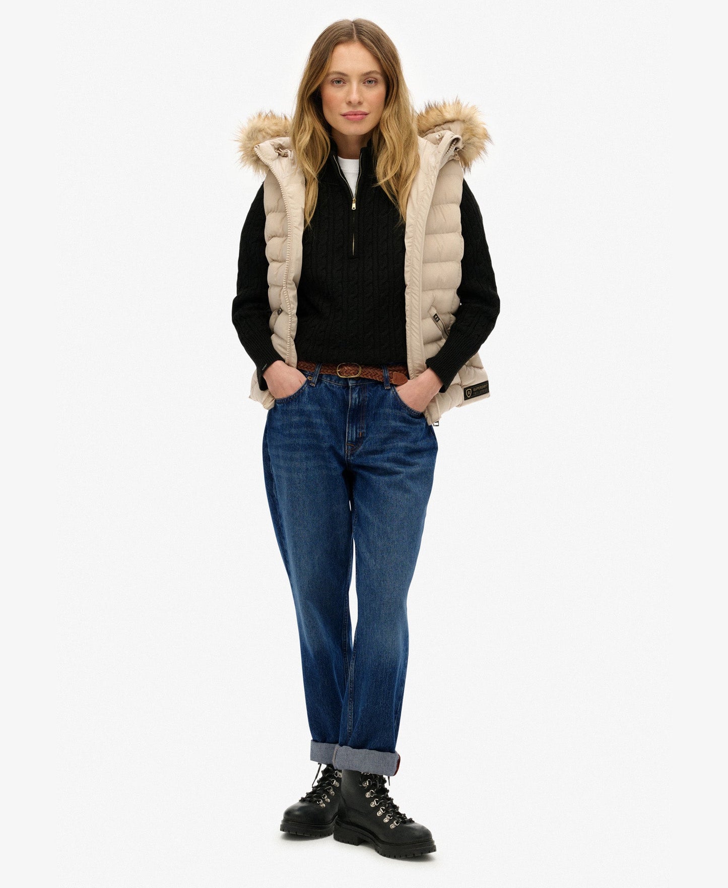 Fuji Faux Fur Hooded Slim Fit Gilet | Chateau Grey