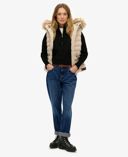 Fuji Faux Fur Hooded Slim Fit Gilet | Chateau Grey