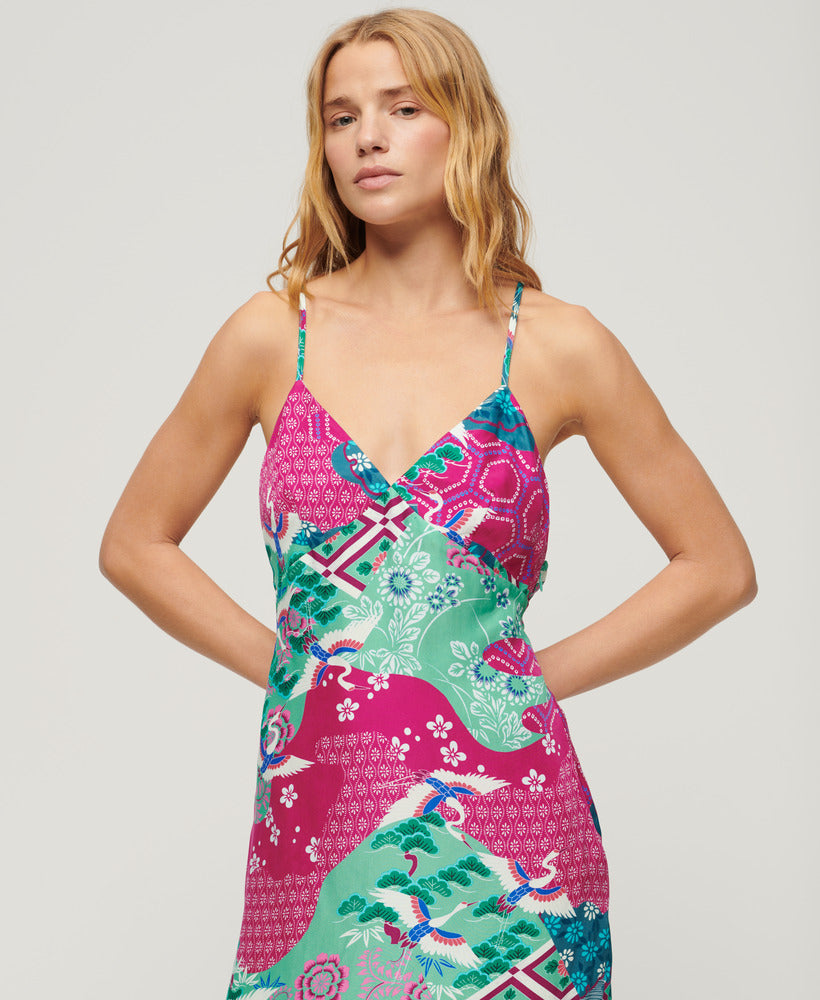 Printed Midi Slip Cami Slim Fit Dress | Magenta Stork Cloud