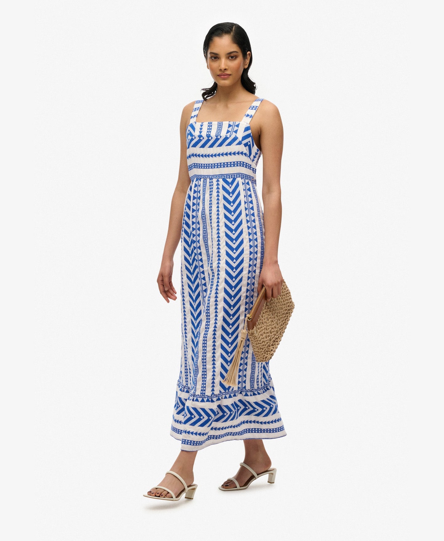 Statement Tiered Maxi Dress | Ecru Blue Emb