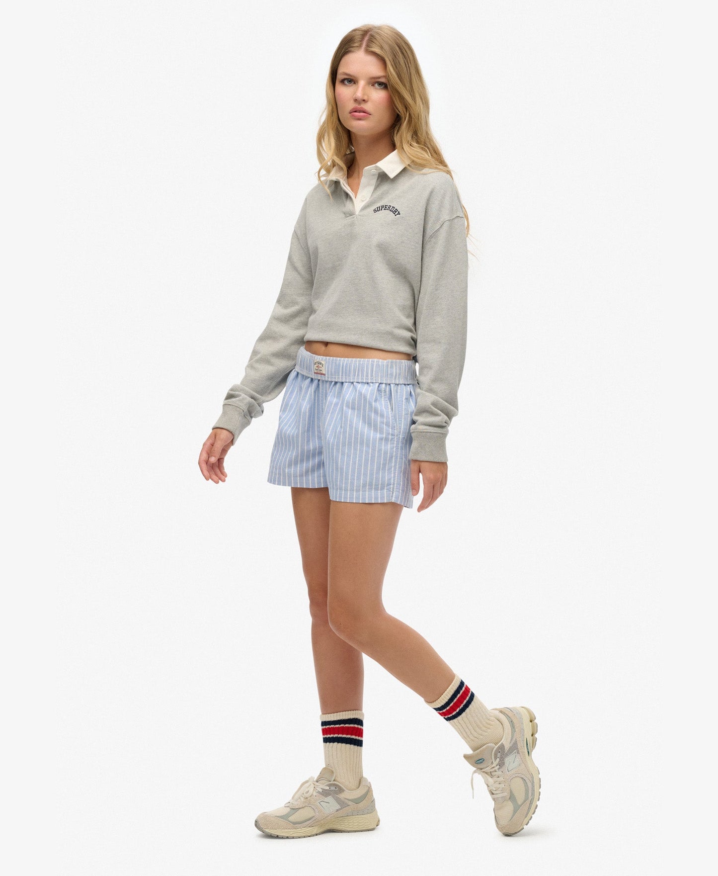 Cotton Stripe Elastic Short | Broker Blue Stripe