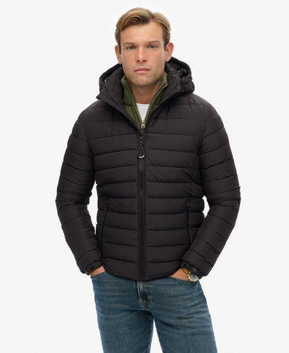 Hooded Fuji Padded Slim Fit Jacket | Black