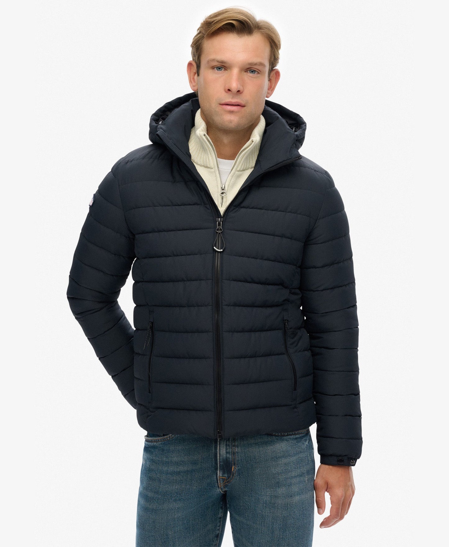 Hooded Fuji Padded Slim Fit Jacket | Eclipse Navy