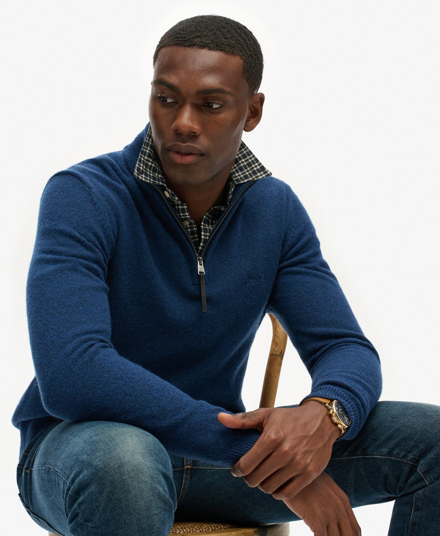 Wool Blend Half Zip Slim Fit Jumper | Dusk Navy Marle