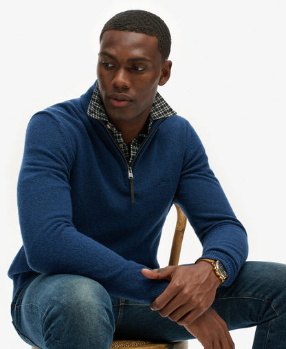 Wool Blend Half Zip Slim Fit Jumper | Dusk Navy Marle